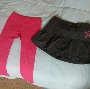 Dark grey skirt and bright pink leggings